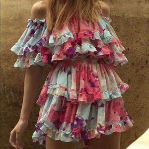 Misa Los Angeles watercolor off shoulder dress XS